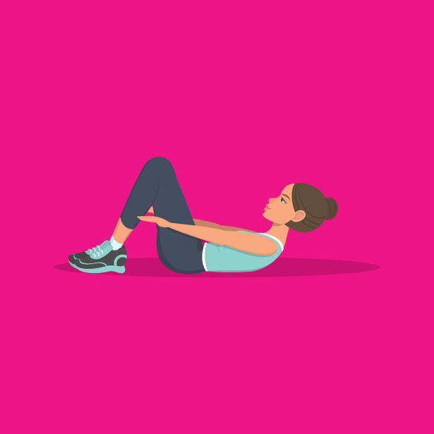 magen de una chica haciendo abdominales sobre un fondo rosa - Saba
